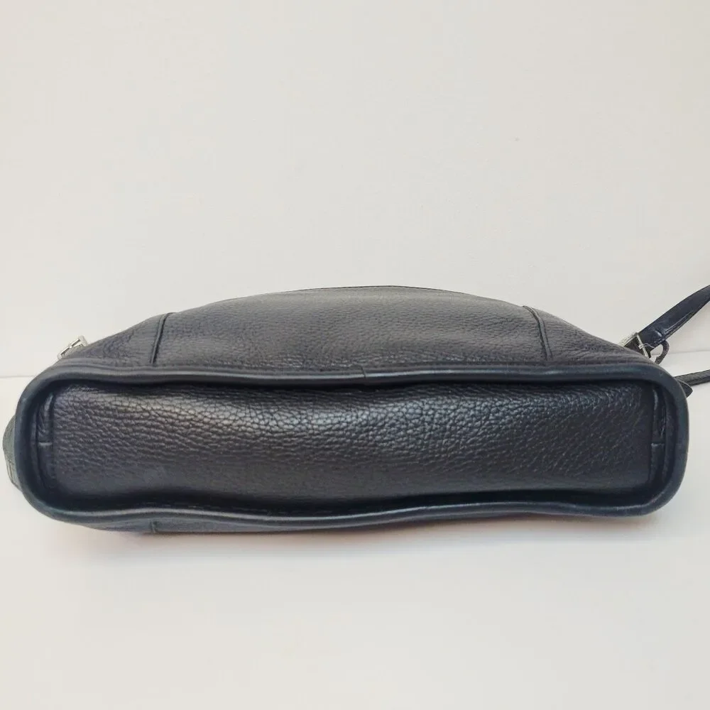 Brighton Black Pebbled Leather Shoulder Bag Croc Embossed Trim Silver Heart...